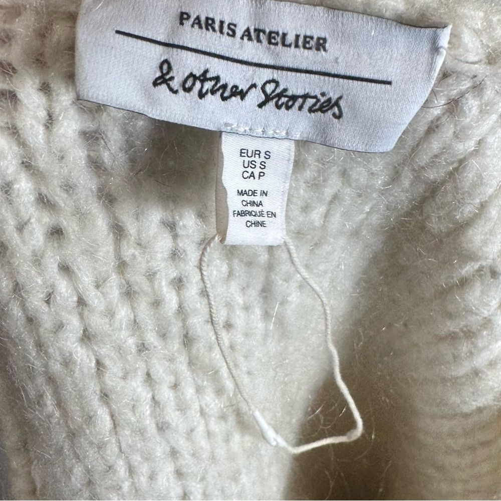 Paris Atelier & Other Stories wool blend off white eyelet sweater small NWOT - Picture 7 of 9